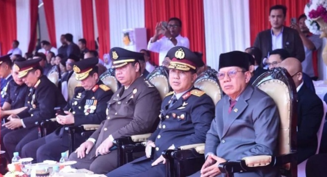 Ketua DPRD Lampung Mingrum Hadiri Peringatan HUT ke 78 Bhayangkara di Polda