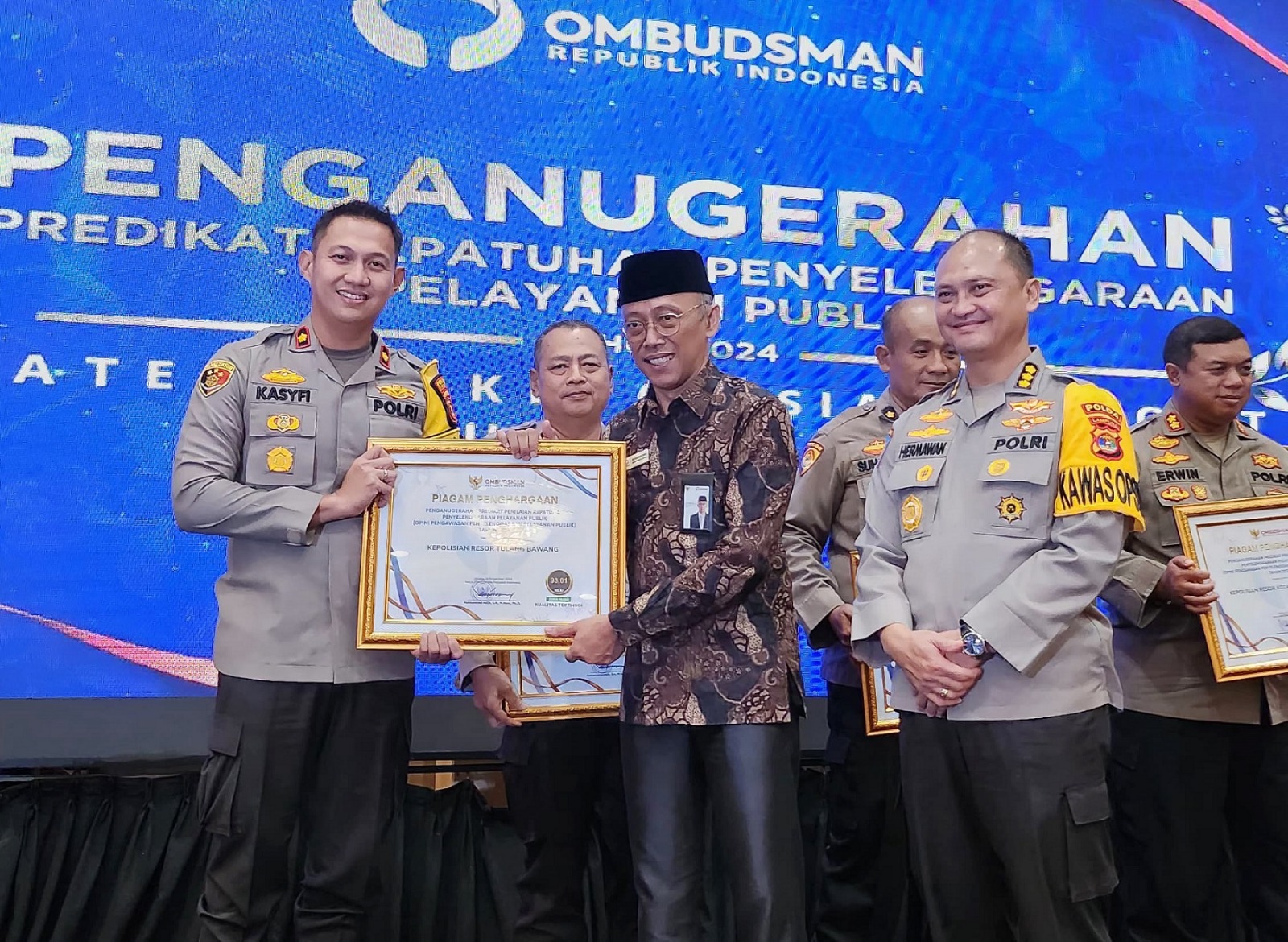 Polres Tulang Bawang Sabet Predikat Terbaik 1 Yanlik Tahun 2024 Dari Ombudsman RI