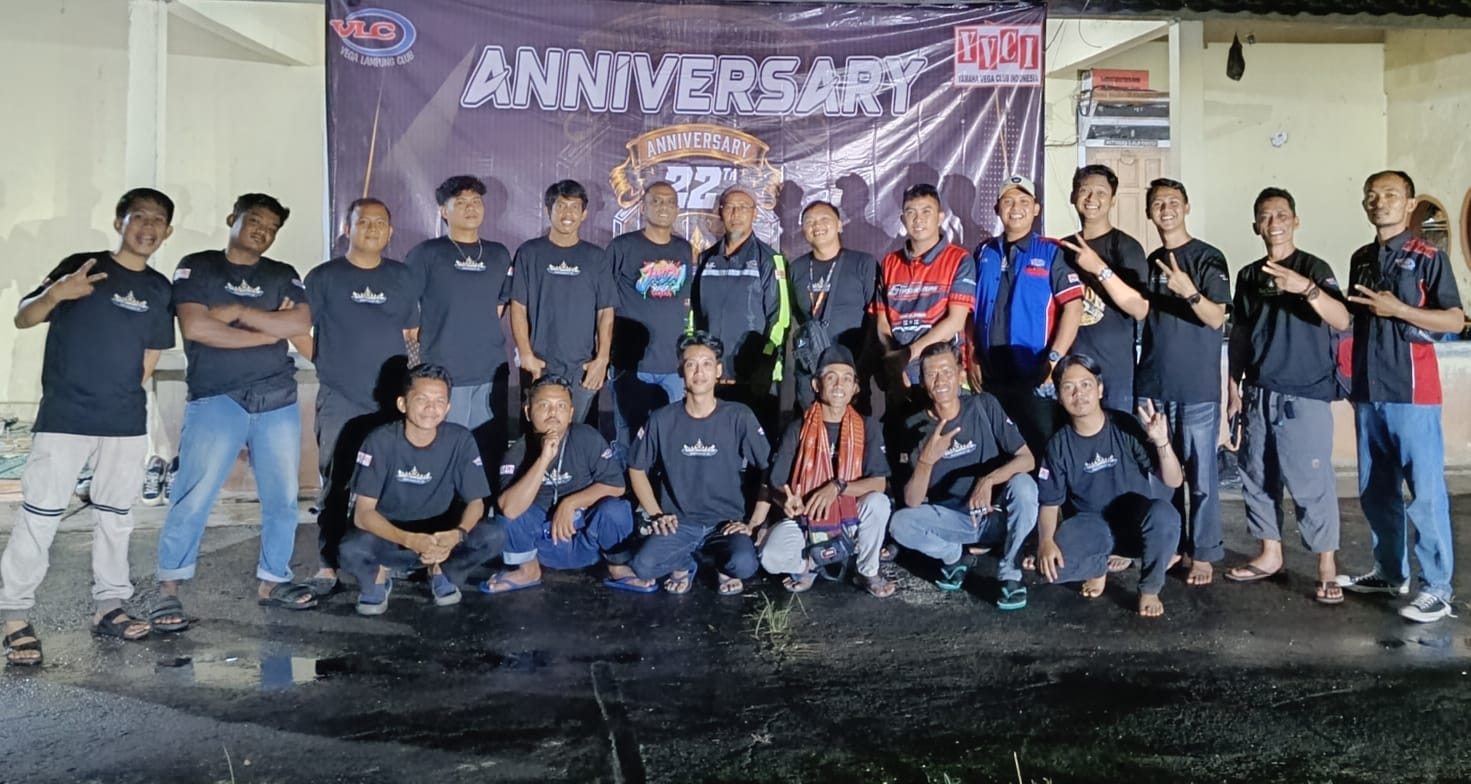 Vega Lampung Club (VLC) merayakan hari jadi ke-22 sekaligus melantik anggota baru angkatan ke-19 di Pemandian Air Panas Natar, Kabupaten Lampung Selatan, Minggu (14/6/2026).
